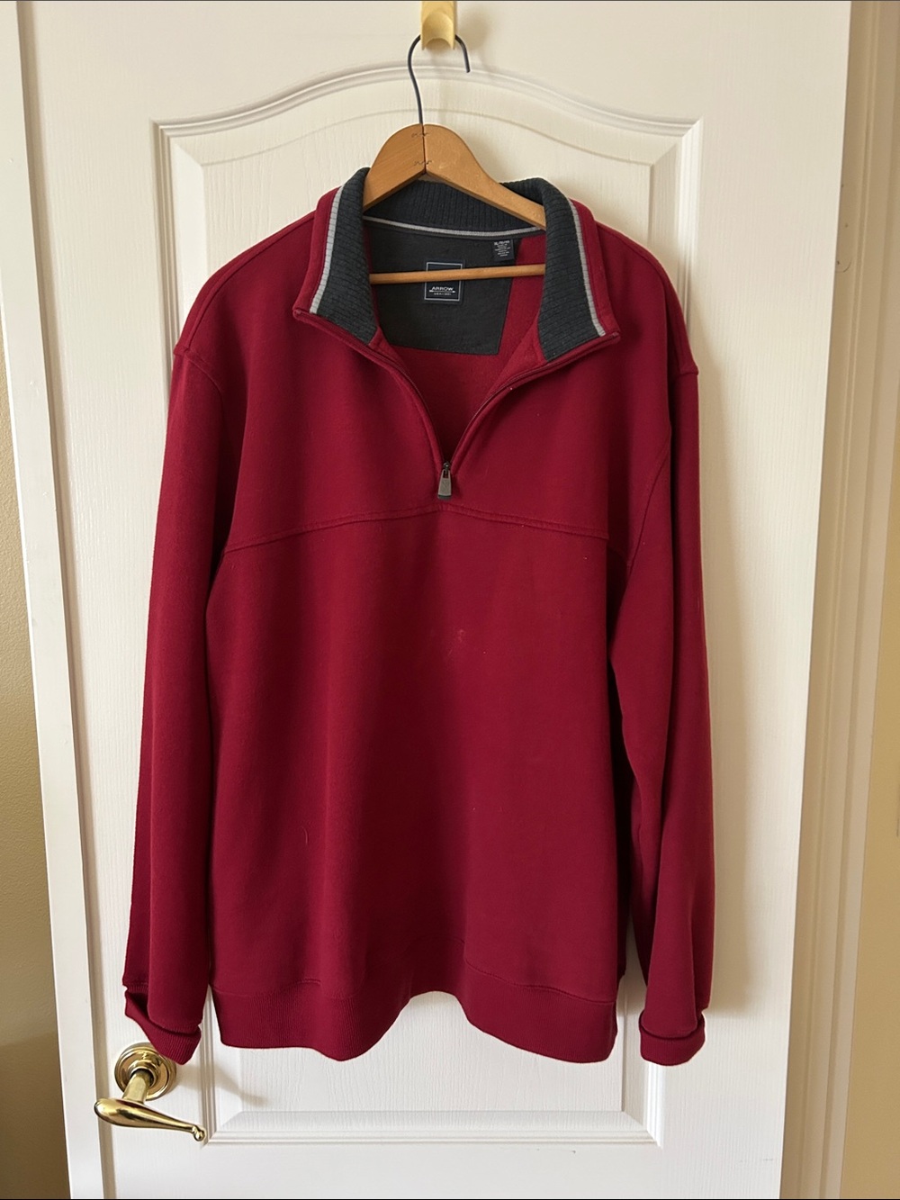 Arrow Men's Half-Zip Sweater in Burgundy with Gray Trim